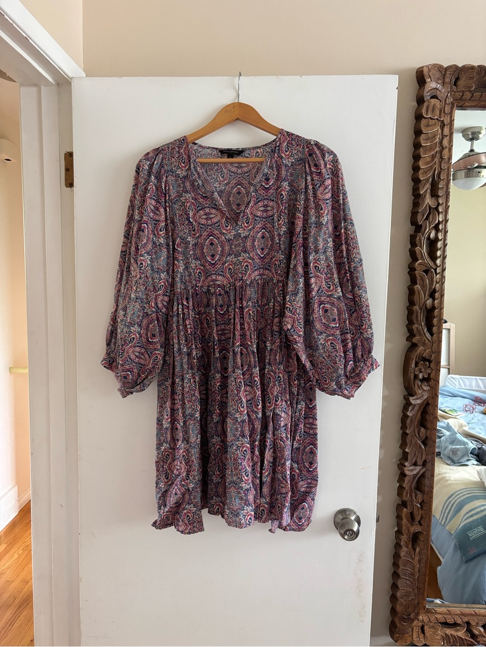 Banana Republic Pink Multi Paisley Puff-Sleeve Mini Dress